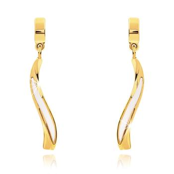 Zlaté náušnice 14K vo zvlnenom tvare s bielou glazúrou