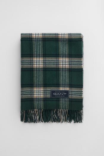 DEKA GANT EXTRA FINE MERINO WOOL THROW TARTAN GREEN