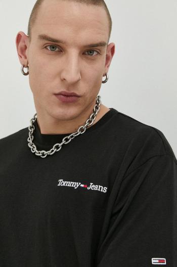 Bavlněné tričko Tommy Jeans černá barva, s aplikací