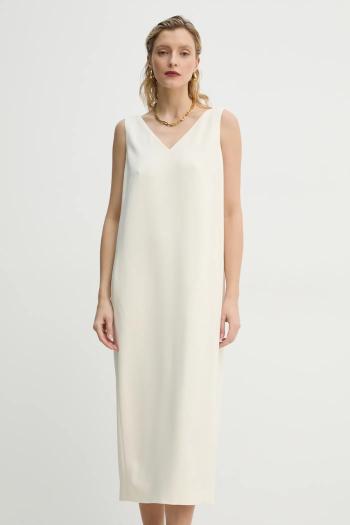 Šaty Theory béžová farba, midi, rovný strih, O1109601
