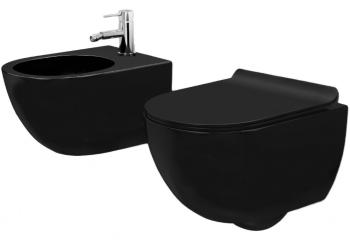 REA/S SET závěsné WC Carlo Mini Black Mat + Bidet Carlo Black KPL-00672