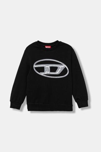 Detská bavlnená mikina Diesel SBONNIE OVER SWEAT-SHIRT čierna farba, s potlačou, J02488
