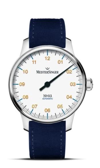 MeisterSinger N°03 38mm BM9901G - Modrý semišový řemínek