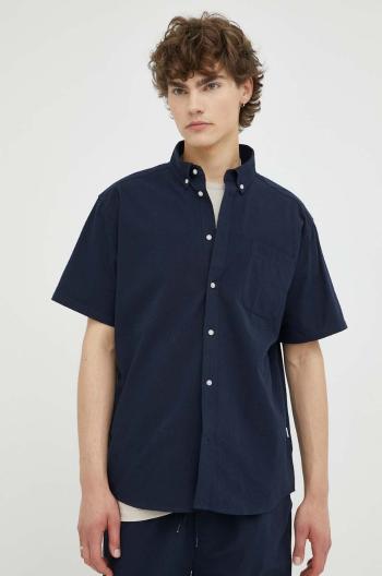 Košile Les Deux Louis Seersucker tmavomodrá barva, regular, s límečkem button-down