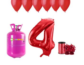 HeliumKing Helium párty set na 4. narozeniny s červenými balónky