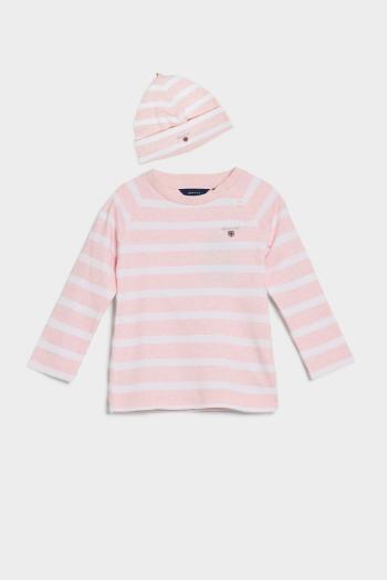 DĚTSKÝ SET GANT STRIPED TOP AND BEANIE LIGHT PINK MELANGE