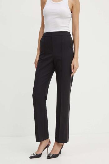 Kalhoty s příměsí vlny Karl Lagerfeld černá barva, jednoduché, high waist, 245W1000