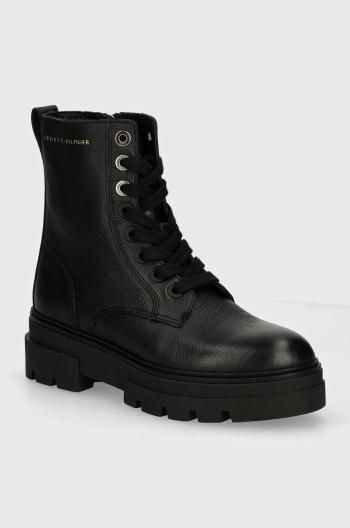 Kožené kotníkové boty Tommy Hilfiger BICOLOR LEATHER LACE-UP dámské, černá barva, na plochém podpatku, FW0FW08160