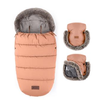 PETITE&MARS Set zimní fusak Comfy 4v1 + rukavice na kočárek Furry Pastel Peach