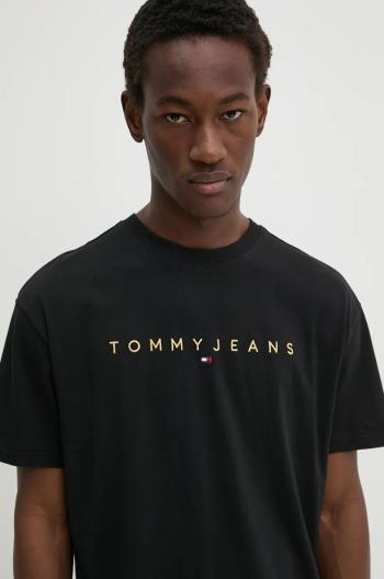 Bavlněné tričko Tommy Jeans černá barva, s aplikací, DM0DM19694