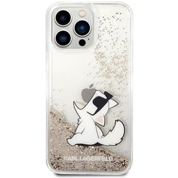 Karl Lagerfeld Liquid Glitter Choupette Eat Zadní Kryt pro iPhone 14 Pro Max Gold (KLHCP14XGCFD)