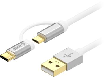 Adatkábel AlzaPower AluCore 2in1 Micro USB + USB-C - 1m, ezüst