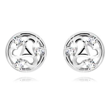 Strieborné náušnice 925 - vyrezávaný kruh, triskelion s trojuholníkom a tri zirkóny