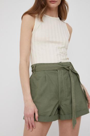 Bavlněné šortky Pepe Jeans Kaylee Short dámské, zelená barva, hladké, high waist