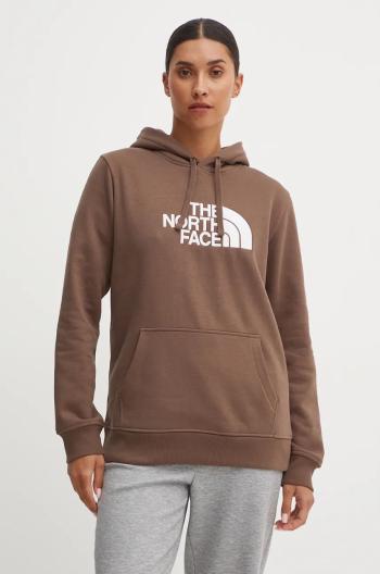 Mikina The North Face Drew Peak Pullover Hoodie dámská, hnědá barva, s kapucí, s potiskem, NF0A89EH1OI1