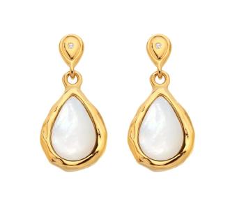 Hot Diamonds Pozlacené visací náušnice s diamanty a perletí Gemstones DE818