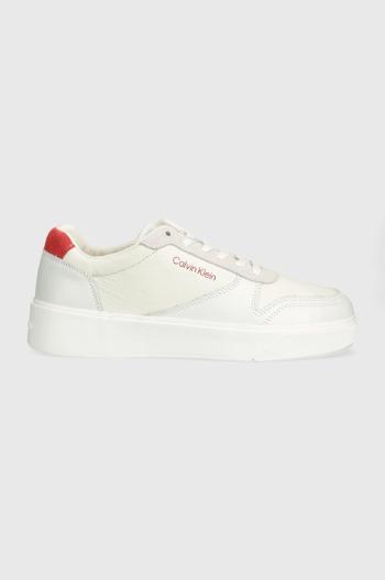 Kožené sneakers boty Calvin Klein LOW TOP LACE UP BSKT bílá barva, HM0HM01402