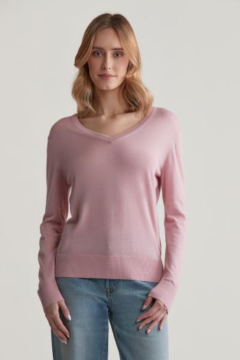 SVETR GANT FINE KNIT V-NECK DUSTY PINK