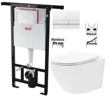 ALCADRAIN Jádromodul předstěnový instalační systém s bílým tlačítkem M1710 + WC REA Carlo Flat Mini Rimless + SEDÁTKO AM102/1120 M1710 CF1