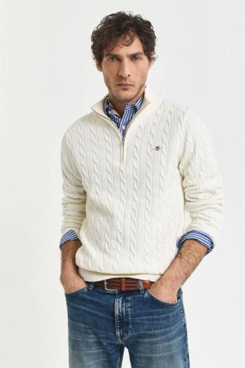 SVETR GANT COTTON CABLE HALF ZIP CREAM