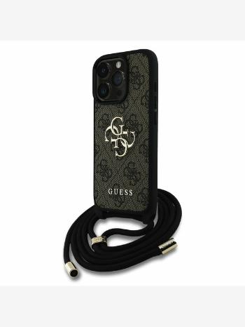 Guess PU 4G Metal Logo Crossbody Popruh Zadní Kryt pro iPhone 15 Pro Max Brown Telefontok Lila