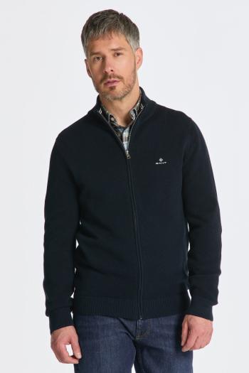 SVETR GANT COTTON PIQUE ZIP CARDIGAN EVENING BLUE