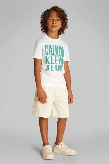 Detské bavlnené tričko Calvin Klein Jeans biela farba, s potlačou, IB0IB02459