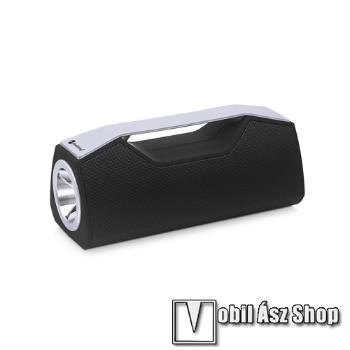 Hordozható Bluetooth hangszóró, elem lámpa - Bluetooth V5.0, beépített mikrofon, 3,5mm AUX, USB port, FM rádió, TF kártyafoglalat, beépített 1200mAh akkumulátor - FEKETE