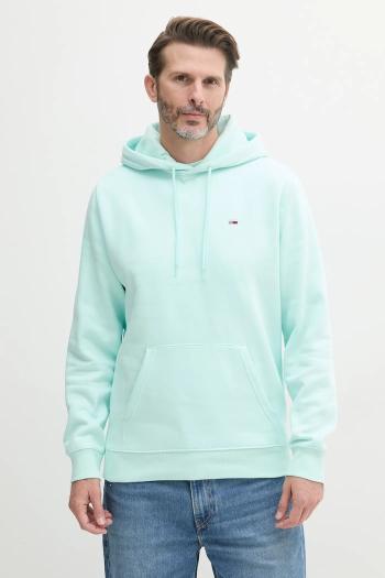 Mikina Tommy Jeans pánska, tyrkysová farba, s kapucňou, jednofarebná, DM0DM20742