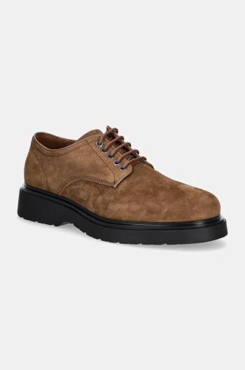 Nubukové polobotky Calvin Klein DERBY SUEDE hnědá barva, HM0HM01689