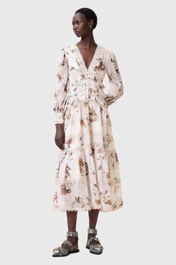 Šaty AllSaints ZORA MIDI béžová farba, midi, áčkový strih, W084DC