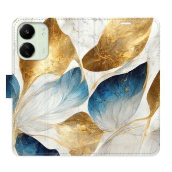 Flipové pouzdro iSaprio - GoldBlue Leaves - Xiaomi Redmi 13C