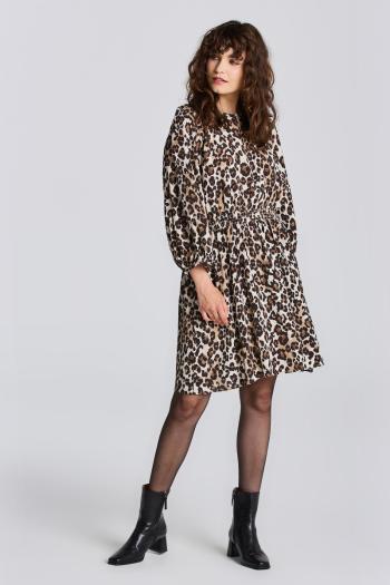 ŠATY GANT D2. LEOPARD BOAT NECK DRESS RICH BROWN