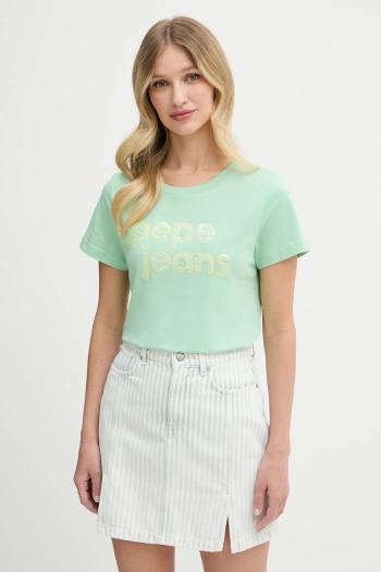 Bavlnené tričko Pepe Jeans dámske, zelená farba, PL506113