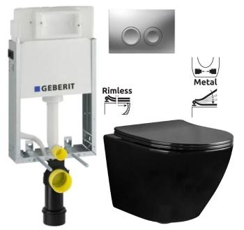 GEBERIT KOMBIFIXBasic vč. matného tlačítka DELTA 25 + WC REA CARLO MINI RIMFLESS ČERNÁ  + SEDÁTKO 110.100.00.1 21MA CL1