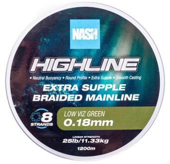 Nash splétaná šňůra highline extra supple braid green 1200 m - 0,18 mm 11,3 kg