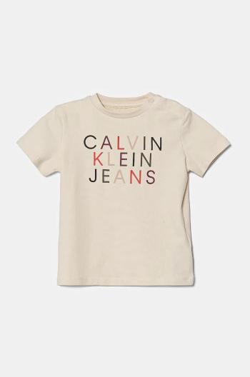 Kojenecké tričko Calvin Klein Jeans béžová barva, IN0IN00222