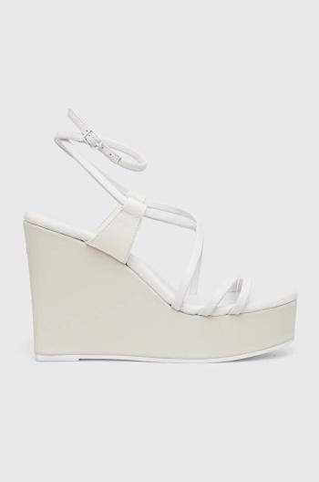 Kožené sandály Calvin Klein WEDGE bílá barva, HW0HW01952