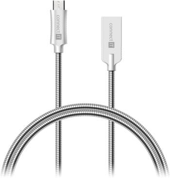 Adatkábel CONNECT IT Wirez Steel Knight Micro USB 1m, metallic silver