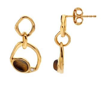 Hot Diamonds Módní pozlacené náušnice s tygřím okem a diamantem Gemstones DE816