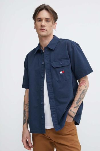 Bavlněná košile Tommy Jeans tmavomodrá barva, relaxed, s klasickým límcem, DM0DM18969