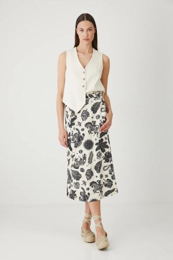 Sukňa s prímesou ľanu Medicine béžová farba, midi, rovný strih