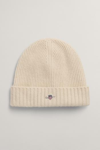 ČEPICE GANT UNISEX. SHIELD WOOL BEANIE CREAM