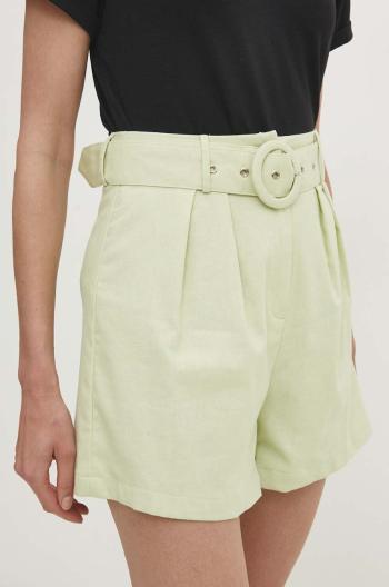 Lněné šortky Answear Lab zelená barva, high waist