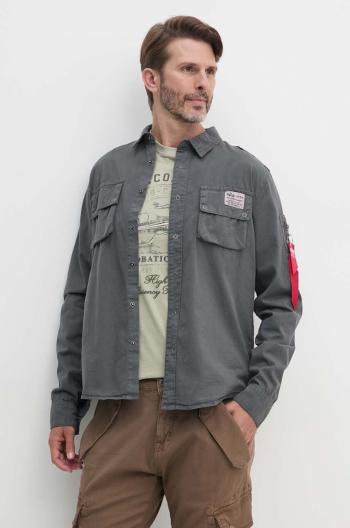 Bavlněná košile Alpha Industries šedá barva, regular, s klasickým límcem, 138420