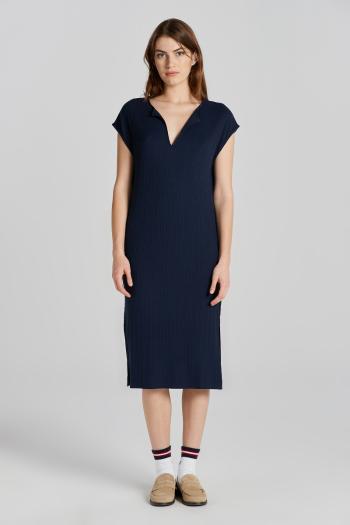 ŠATY GANT SLIT NECK DETAIL SS DRESS EVENING BLUE