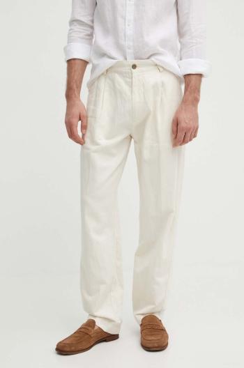 Kalhoty Pepe Jeans RELAXED PLEATED LINEN PANTS pánské, béžová barva, ve střihu chinos, PM211700