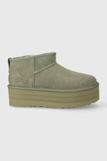 Semišové sněhule UGG Classic Ultra Mini Platform zelená barva, 1135092