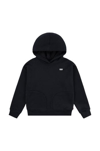 Dětská mikina Levi's BATWING CHEST HIT HOODIE černá barva, s kapucí, hladká, 3EL078