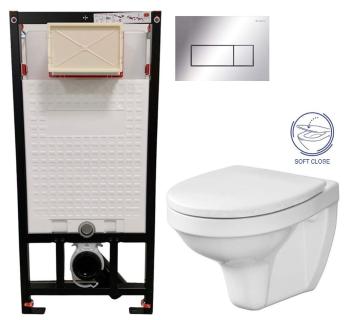 DEANTE Podomítkový rám, pro závěsné WC mísy + SLIM tlačítko chrom + WC CERSANIT DELFI + SOFT SEDÁTKO CST_WC01 051P DE2